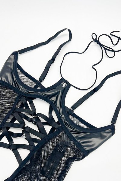 画像14: Dominna corset| ガーターベルト付きコルセット＆クロッチレスタンガ2点セット（ワイヤーあり・ボンテージ・フェイクレザー・ブラック）   | 高級Sexyランジェリー Obsessive【即日発送・サイズ交換NG・メール便対象】輸入下着・ランジェリー   (14)