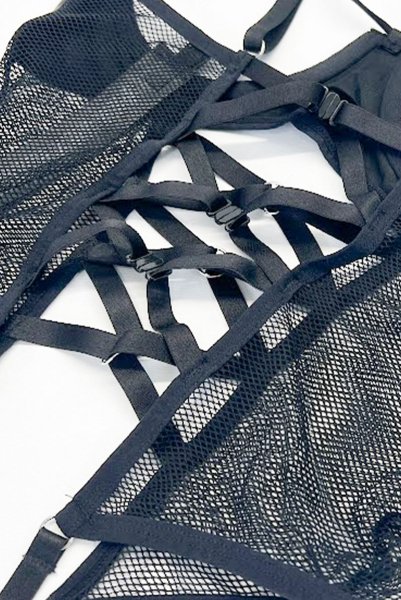 画像18: Dominna corset| ガーターベルト付きコルセット＆クロッチレスタンガ2点セット（ワイヤーあり・ボンテージ・フェイクレザー・ブラック）   | 高級Sexyランジェリー Obsessive【即日発送・サイズ交換NG・メール便対象】輸入下着・ランジェリー   (18)