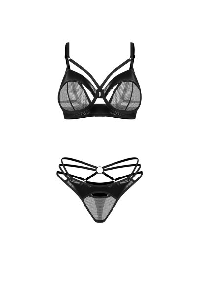 画像1: Dominna 2-pcs set｜ブラ＆タンガ2点セット（ワイヤーあり・ボンテージ・フェイクレザー・ブラック） | Obsessive 高級Sexyランジェリー【即日発送・サイズ交換NG・メール便対象】輸入下着・ランジェリー   (1)