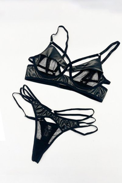 画像14: Dominna 2-pcs set｜ブラ＆タンガ2点セット（ワイヤーあり・ボンテージ・フェイクレザー・ブラック） | Obsessive 高級Sexyランジェリー【即日発送・サイズ交換NG・メール便対象】輸入下着・ランジェリー   (14)