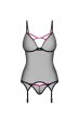 画像1: Novenes corset| ガーターベルト付きコルセット＆タンガ2点セット（ワイヤーあり・ブラック）   | 高級Sexyランジェリー Obsessive【即日発送・サイズ交換NG・メール便対象】輸入下着・ランジェリー   (1)