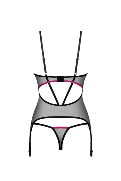 画像2: Novenes corset| ガーターベルト付きコルセット&タンガ2点セット(ワイヤーあり・ブラック)   | 高級Sexyランジェリー Obsessive【即日発送・サイズ交換NG・メール便対象】輸入下着・ランジェリー   (2)