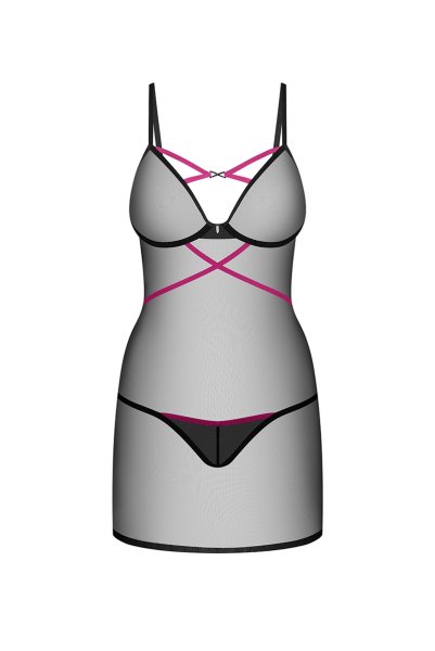 画像1: Novenes chemise  |スリップドレス＆タンガ（ワイヤーあり・シースルー・ブラック） | Obsessive 高級Sexyランジェリー【即日発送・サイズ交換NG・メール便対象】輸入下着・ランジェリー   (1)