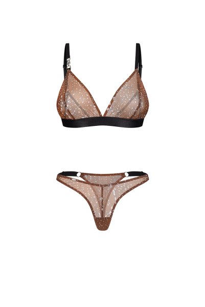 画像1: Vixaria 2-pcs set｜ブラ＆タンガ2点セット（ワイヤーなし・シースルー・ブラウン） | Obsessive 高級Sexyランジェリー【即日発送・サイズ交換NG・メール便対象】輸入下着・ランジェリー   (1)