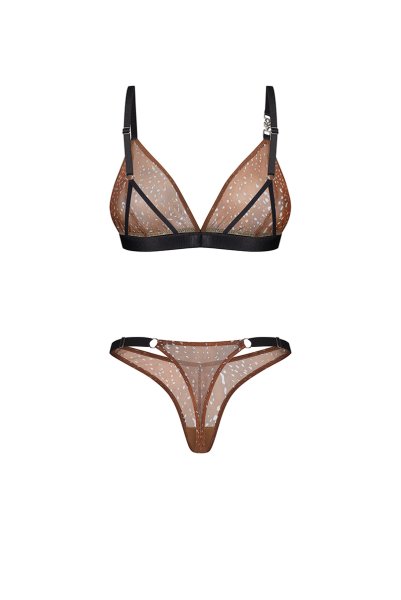 画像2: Vixaria 2-pcs set｜ブラ＆タンガ2点セット（ワイヤーなし・シースルー・ブラウン） | Obsessive 高級Sexyランジェリー【即日発送・サイズ交換NG・メール便対象】輸入下着・ランジェリー   (2)