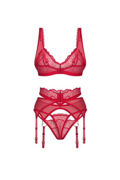 画像2: Cupide-Desir-3-pcs-set｜ブラ＆ガーターベルト＆Tバック3点セット（ワイヤーなし・レース・シースルー・レッド） | Obsessive 高級Sexyランジェリー【即日発送・サイズ交換NG・メール便対象】輸入下着・ランジェリー   (2)