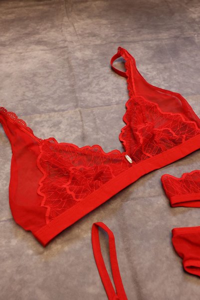 画像23: Cupide-Desir-3-pcs-set｜ブラ＆ガーターベルト＆Tバック3点セット（ワイヤーなし・レース・シースルー・レッド） | Obsessive 高級Sexyランジェリー【即日発送・サイズ交換NG・メール便対象】輸入下着・ランジェリー   (23)