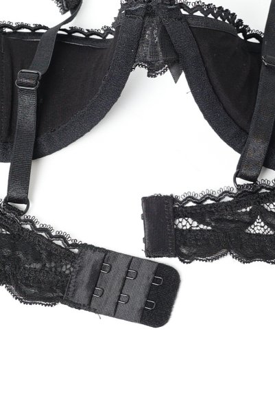 画像13: Lecille 3-pcs crotchless set  ｜トップレスブラ＆ガーターベルト＆クロッチレスタンガ3点セット（ワイヤーあり・ビーズ・ブラック） | Obsessive 高級Sexyランジェリー【即日発送・サイズ交換NG・メール便対象】輸入下着・ランジェリー   (13)