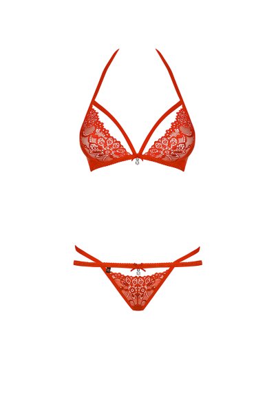 画像1: 838 SET 3  red | ホルターネックのシースルーブラ＆Tバックセット・ノンワイヤー・レッド   | 高級Sexyランジェリー Obsessive【即日発送・サイズ交換NG・メール便対象】輸入下着・ランジェリー   (1)