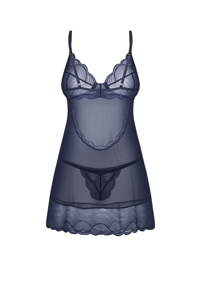 画像2: Nightly Blue chemise  |スリップドレス&タンガ(ワイヤーあり・シースルー・ネイビー) | Obsessive 高級Sexyランジェリー【即日発送・サイズ交換NG】※メール便対象商品※輸入下着・ランジェリー   (2)