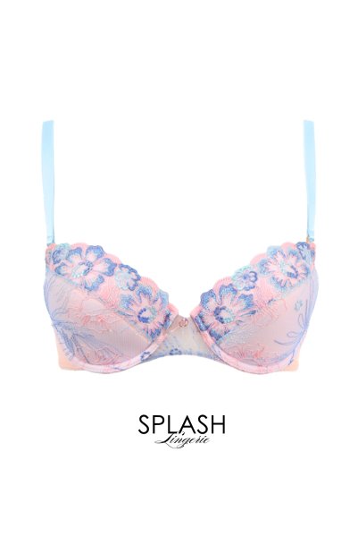 画像1: BLOOM push  | 3/4カップ・ワイヤーブラ・すっぴん美乳ブラ・ピンク×ブルー | Sawren サブレン【即日発送・サイズ交換OK・クーポン適用対象外】輸入下着・高級ランジェリー  (1)