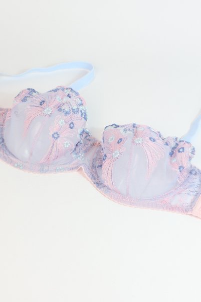画像4: BLOOM soft  | 一枚レース・パッドなし・ワイヤーブラ・3/4カップ・ピンク×ブルー | Sawren サブレン (4)