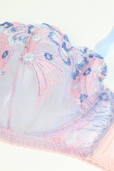 画像5: BLOOM soft  | 一枚レース・パッドなし・ワイヤーブラ・3/4カップ・ピンク×ブルー | Sawren サブレン (5)