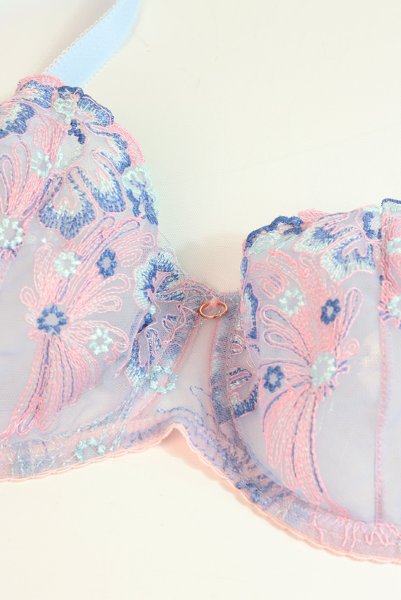 画像6: BLOOM soft  | 一枚レース・パッドなし・ワイヤーブラ・3/4カップ・ピンク×ブルー | Sawren サブレン (6)