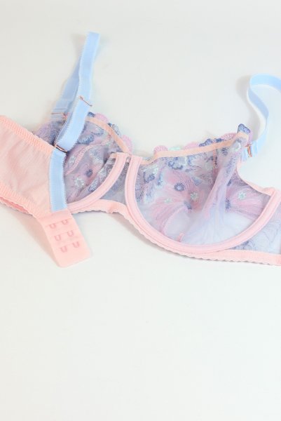 画像7: BLOOM soft  | 一枚レース・パッドなし・ワイヤーブラ・3/4カップ・ピンク×ブルー | Sawren サブレン (7)