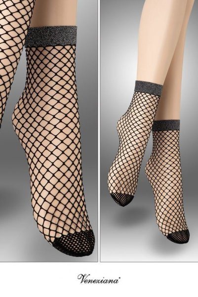 画像2: ALBA RETE Socks nero silver  | ショートストッキング・網・ラメ・ブラック×シルバー | Veneziana ベネチアナ (2)