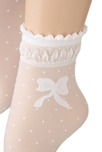 画像3: ALICE Socks bianco  | ショートストッキング・ドット柄・リボン・ホワイト | Veneziana ベネチアナ (3)