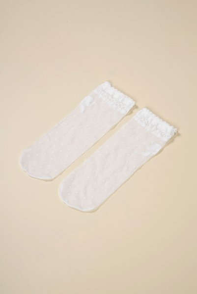 画像8: ALICE Socks bianco  | ショートストッキング・ドット柄・リボン・ホワイト | Veneziana ベネチアナ (8)