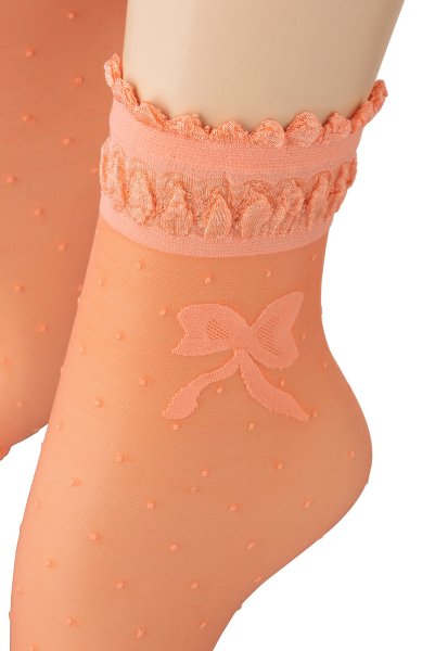 画像3: ALICE Socks coral  | ショートストッキング・ドット柄・リボン・コーラル | Veneziana ベネチアナ (3)