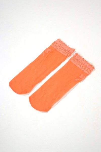 画像8: ALICE Socks coral  | ショートストッキング・ドット柄・リボン・コーラル | Veneziana ベネチアナ (8)
