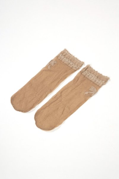 画像8: ALICE Socks nude  | ショートストッキング・ドット柄・リボン・ベージュ | Veneziana ベネチアナ (8)
