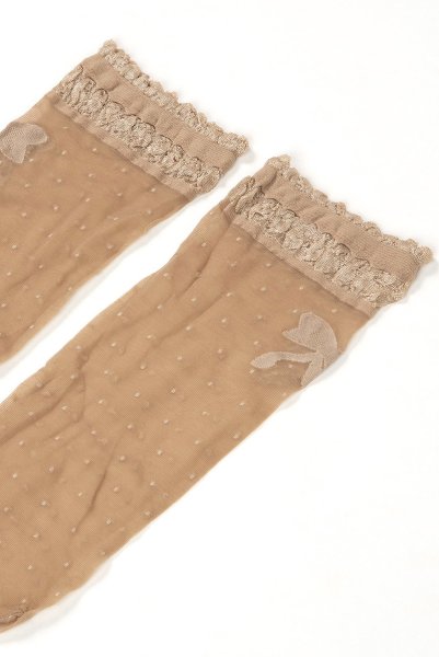 画像9: ALICE Socks nude  | ショートストッキング・ドット柄・リボン・ベージュ | Veneziana ベネチアナ (9)