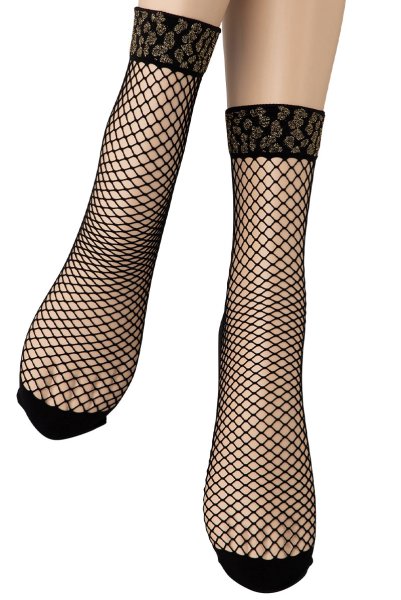 画像5: AYA RETE Socks nero  | ショートストッキング・アニマル柄・網・ブラック×ゴールド | Veneziana ベネチアナ (5)