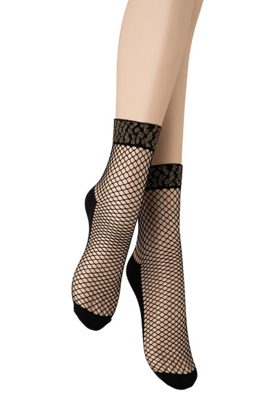 画像7: AYA RETE Socks nero  | ショートストッキング・アニマル柄・網・ブラック×ゴールド | Veneziana ベネチアナ (7)