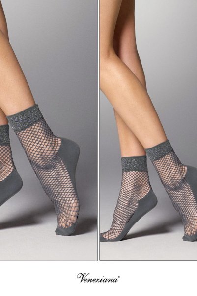 画像2: AYA RETE Socks grey  | ショートストッキング・アニマル柄・網・グレー×シルバー | Veneziana ベネチアナ (2)