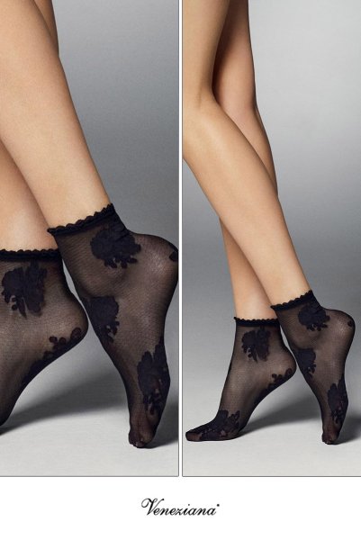 画像2: FANNY Socks nero  | ショートストッキング・花柄・ブラック | Veneziana ベネチアナ (2)