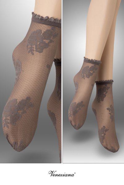 画像2: FANNY Socks grafitto  | ショートストッキング・花柄・グレー | Veneziana ベネチアナ (2)