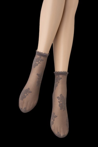 画像6: FANNY Socks grafitto  | ショートストッキング・花柄・グレー | Veneziana ベネチアナ (6)