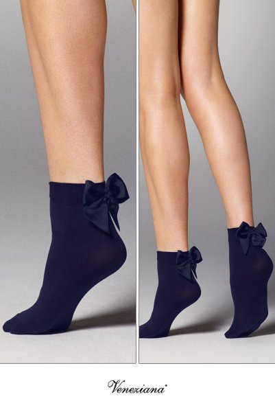 画像2: FIOCCO Socks blu  | ショートストッキング・無地・リボン・ネイビー | Veneziana ベネチアナ (2)