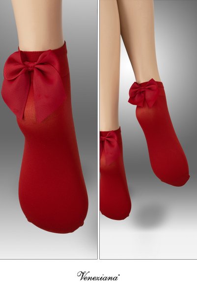 画像2: FIOCCO Socks tomato  | ショートストッキング・無地・リボン・レッド | Veneziana ベネチアナ (2)
