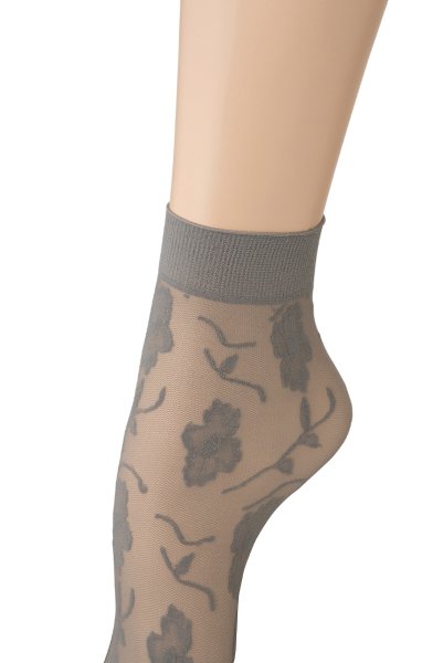 画像3: FIORE Socks grey  | ショートストッキング・花柄・グレー | Veneziana ベネチアナ (3)