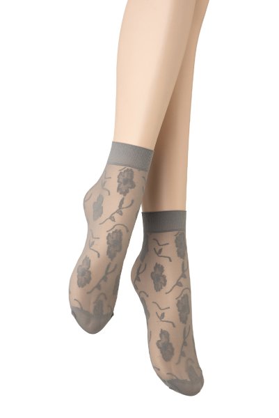 画像7: FIORE Socks grey  | ショートストッキング・花柄・グレー | Veneziana ベネチアナ (7)