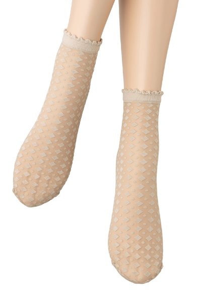 画像4: JENNY Socks sabbia  | ショートストッキング・ダイヤ柄・ベージュ | Veneziana ベネチアナ (4)