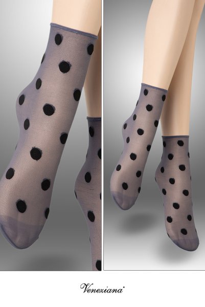 画像2: KYLIE Socks jeans  | ショートストッキング・ドット柄・ブルー×ブラック | Veneziana ベネチアナ (2)