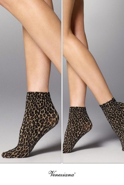 画像2: LEOPARDO Socks beige  | ショートストッキング・レオパード柄・ベージュ×ブラック | Veneziana ベネチアナ (2)