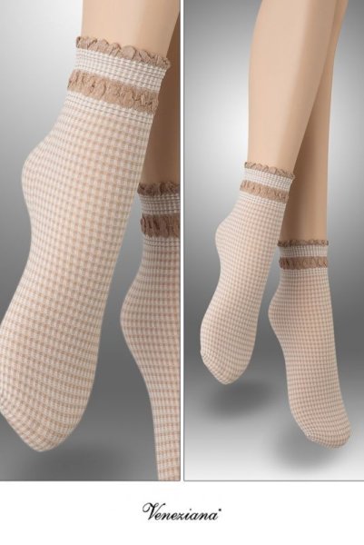 画像2: LISETTA Socks nude  | ショートストッキング・チェック柄・フリル・ベージュ×ホワイト | Veneziana ベネチアナ (2)