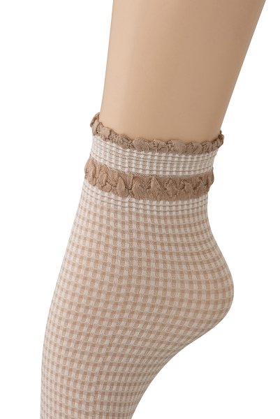 画像3: LISETTA Socks nude  | ショートストッキング・チェック柄・フリル・ベージュ×ホワイト | Veneziana ベネチアナ (3)