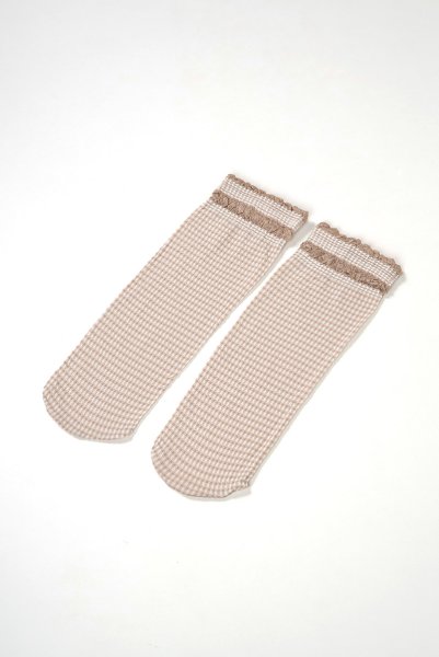 画像5: LISETTA Socks nude  | ショートストッキング・チェック柄・フリル・ベージュ×ホワイト | Veneziana ベネチアナ (5)