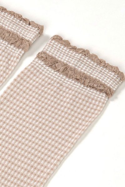 画像6: LISETTA Socks nude  | ショートストッキング・チェック柄・フリル・ベージュ×ホワイト | Veneziana ベネチアナ (6)