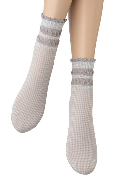 画像4: LISETTA Socks argento  | ショートストッキング・チェック柄・フリル・グレー×ホワイト | Veneziana ベネチアナ (4)