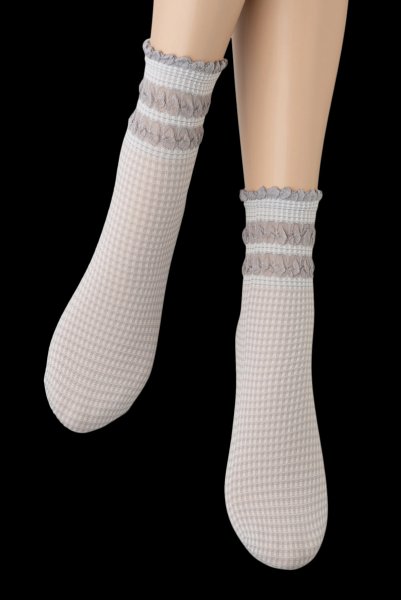画像5: LISETTA Socks argento  | ショートストッキング・チェック柄・フリル・グレー×ホワイト | Veneziana ベネチアナ (5)