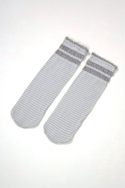 画像6: LISETTA Socks argento  | ショートストッキング・チェック柄・フリル・グレー×ホワイト | Veneziana ベネチアナ (6)