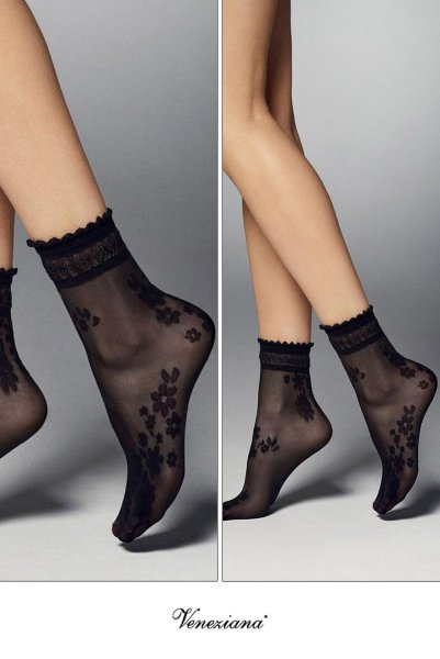 画像2: MAXIMA Socks nero  | ショートストッキング・花柄・ブラック | Veneziana ベネチアナ (2)