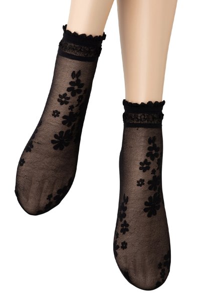画像4: MAXIMA Socks nero  | ショートストッキング・花柄・ブラック | Veneziana ベネチアナ (4)