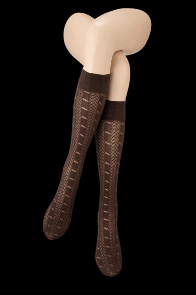 画像5: PETRA High Socks cappucino  | ハイソックス・ストライプ・メッシュ・ブラウン | Veneziana ベネチアナ (5)