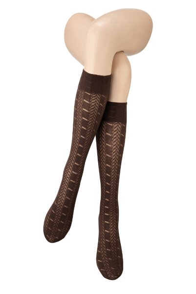 画像6: PETRA High Socks cappucino  | ハイソックス・ストライプ・メッシュ・ブラウン | Veneziana ベネチアナ (6)